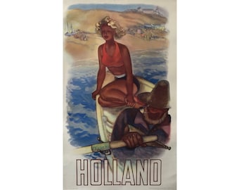 1950 Original Vintage Dutch Travel Poster, Holland (Fisherman)