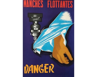 1970 Original French Workplace Safety Poster - Manche Flottantes - Danger
