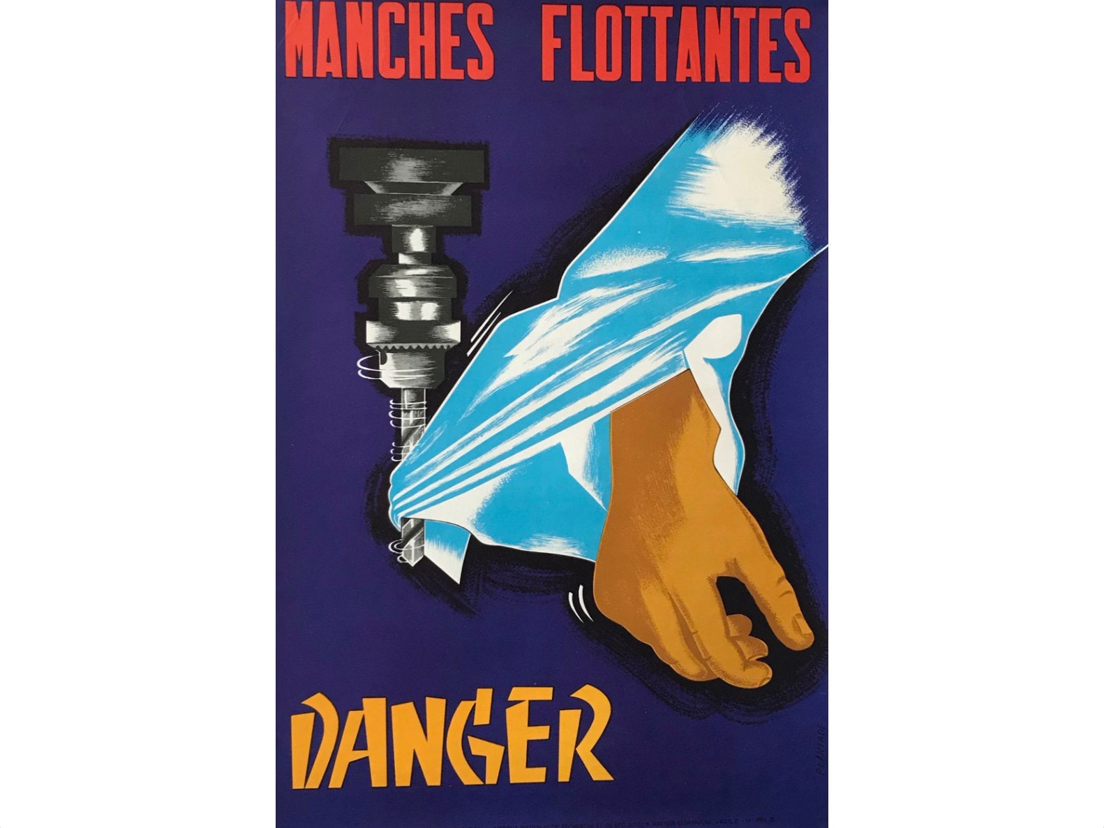 1970 Original French Workplace Safety Poster - Manche Flottantes