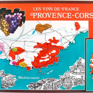 1960 年代のオリジナル フランス アルコール ポスター、ヴィニョーブル ド フランス - SOPEXA、フランス国立ヴァン ド委員会、プロヴァンス コルス
