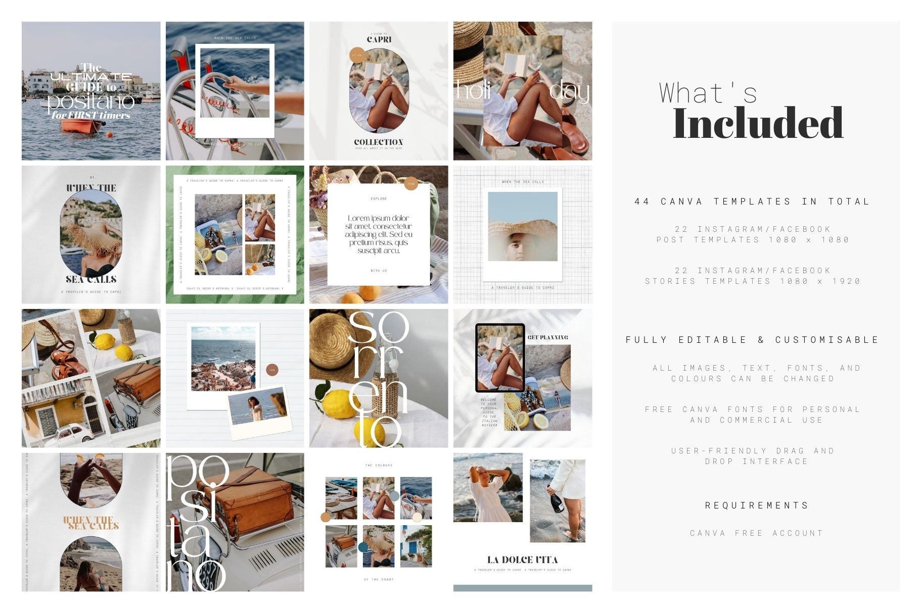 44x CANVA Travel Templates CAPRI Social Mediabundle for - Etsy