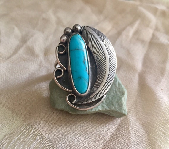 Turquoise + Feather Ring - image 3