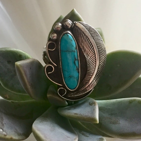 Turquoise + Feather Ring - image 2