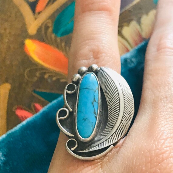 Turquoise + Feather Ring Gem