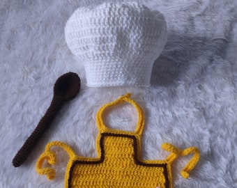 Crochet Baby Chef Costume / baby Chef outfit/ crochet chet hat / birthday gift / newborn baby gift /  baker costume / handmade gifts for you