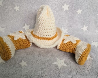 Crochet Cowboy Set /Crochet Cowboy hat / Crochet Cowboy Boots / Baby shower gift / Photo session / Christmas gift / birthday gift /