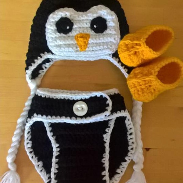Traje de pingüino de ganchillo / Disfraz de pingüino bebé / traje de sesión de utilería fotográfica / traje de pingüino recién nacido / disfraz de bebé / Halloween / navidad