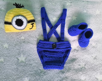 Crochet eye yellow monster / Outfit / Baby boy costume / Baby shower gift /  Minion inspired costume / Baby boy Outfit Gift /