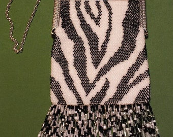Zanzibar, a Bead Knit Purse with Zebra design