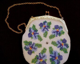 The "Violetta", bead crocheted purse with frameand chain