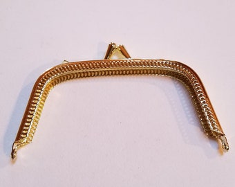 Purse Frame, metal, gold, with sew holes and chain loops