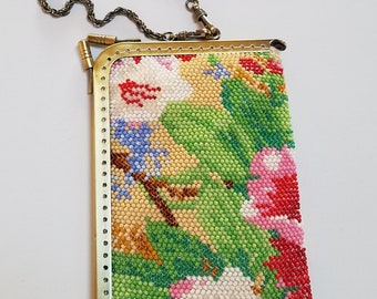 Bead Knit "Peggy" style phone purse or wrist purse, handmade using antique techniques