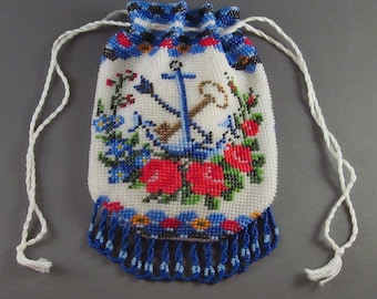 Antique Replica Dutch Beaded Purse with "Faith, Hope and Love" Theme