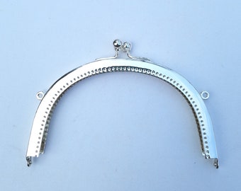 Purse Frame, metal, silver color, with sew holes and chain loops