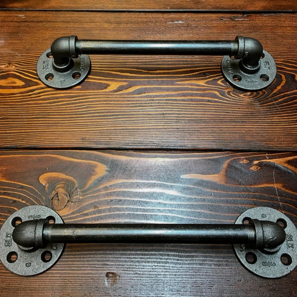 Black Iron Pipe Door Handle - Sliding Door Pull - Industrial Metal Drawer Handle