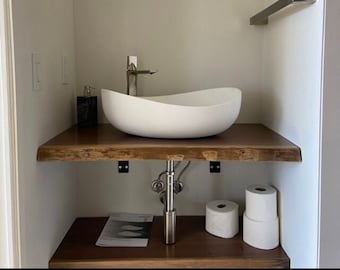 Custom Size Wood Vanity for Basin Sink - Wall Mounted Floating Vanity - Walnut Floating Sink Vanity Love Edge