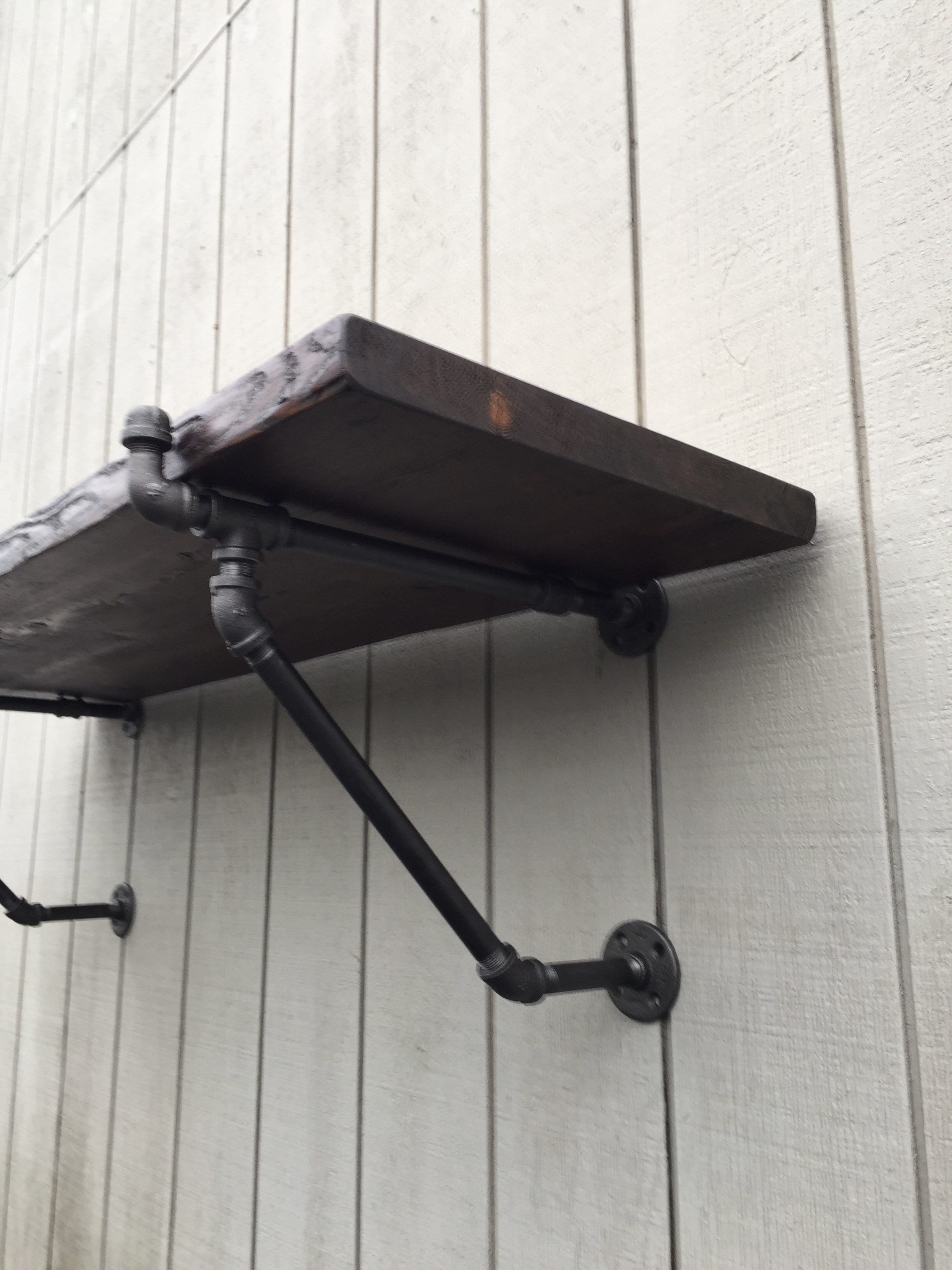 Black Iron Pipe Shelf Angle Bracket Handmade Wall Mounted Bar Etsy