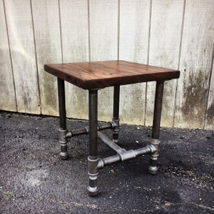 Rustic Side Table. Industrial Bed Side Table Rustic Black Pipe Bedside Table with Shelf