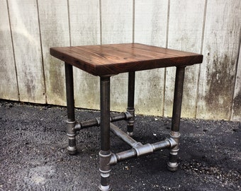 Rustic Black Pipe Side Table, Reclaimed Wood Bedside Table