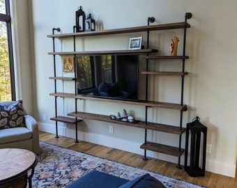 Custom Pipe Bookshelf - Floor to Ceiling TV Shelf - Custom Pantry Shelf Walk in Closet