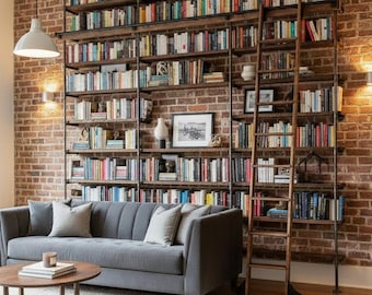 Industrial Living Room Shelving Wall, Living Room Office Shelving