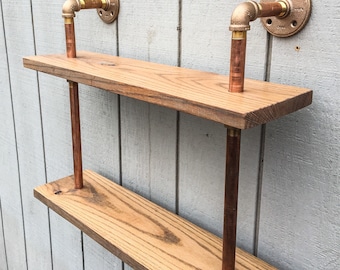 Copper Pipe Bookshelf Reclaimed Wood Wall Mount Brass Bookshelf Bronze Pipe Wall Mounted Shelf Floating Shelf Bar Shelf Steampunk Copper