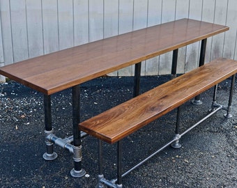 Rustic Modern High Bar Dining Table, Walnut Slab Table, Dining Set, Reclaimed Wood Table