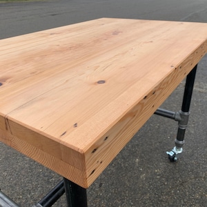Reclaimed Wood Kitchen Island - Natural Wood Kitchen Butcher Block - Industrial Kitchen Cart on Wheels