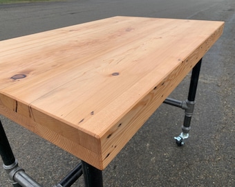 Reclaimed Wood Kitchen Island – Butcher Block Cart on Wheels, Industrial Style