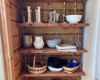 Reclaimed Wood Pipe Shelf, Industrial Rustic Bookshelf