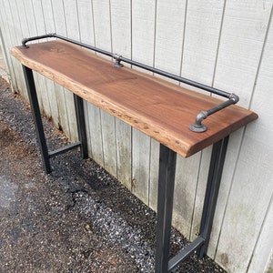 Live Edge Behind Sofa Table with optional Drink Rail Reclaimed Wood Living Edge Sofa Table