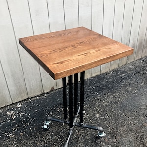 Reclaimed Wood Dining Table Restaurant Style Square or Round Table with  Pedestal Base Adjustable Height Table with Casters