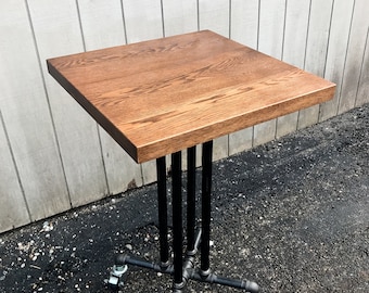 Reclaimed Wood Dining Table Restaurant Style Square or Round Table with  Pedestal Base Adjustable Height Table with Casters