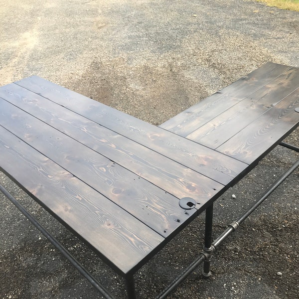 Reclaimed Wood L-Shape Desk, Custom Office Desk with Drawer