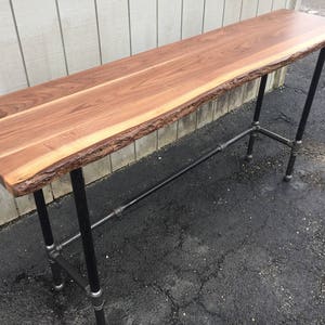 Live Edge Walnut Table with Reclaimed Wood & Bar Height Living Edge Sofa Table Walnut with Live Edge Countertop image 5