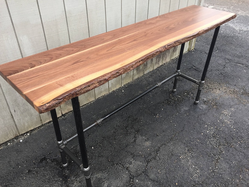 Live Edge Walnut Table with Reclaimed Wood & Bar Height Living Edge Sofa Table Walnut with Live Edge Countertop image 5