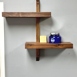 Tiered Walnut Two Tier Floating Shelf Solid Wall Shelves Japanese Inspired