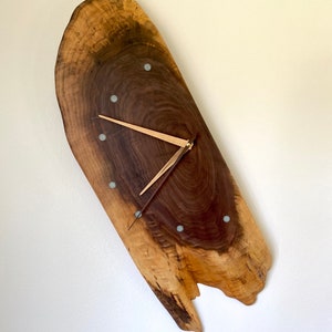 Unique Wall Clock Silent Wall Clock Wood Wall Clock Gift Oak Maple Walnut Round Slab Clock image 7