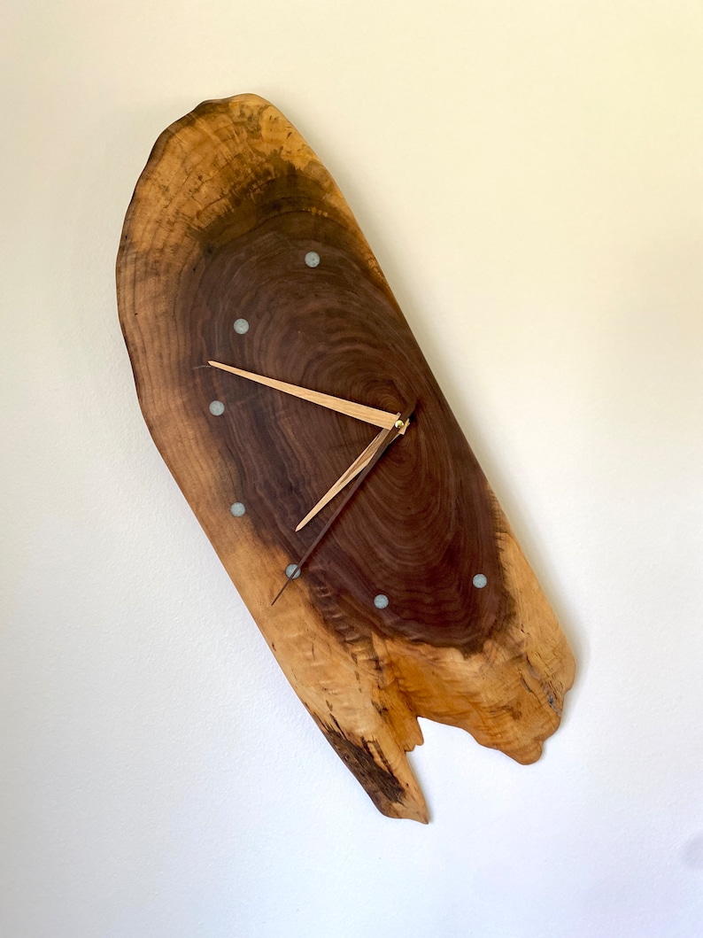 Unique Wall Clock Silent Wall Clock Wood Wall Clock Gift Oak Maple Walnut Round Slab Clock image 7