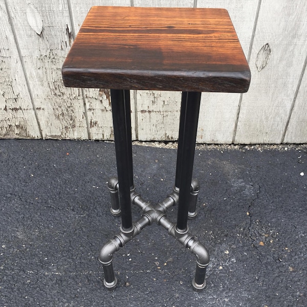 Rustic Reclaimed Wood Bar Stool, Industrial Pipe Design