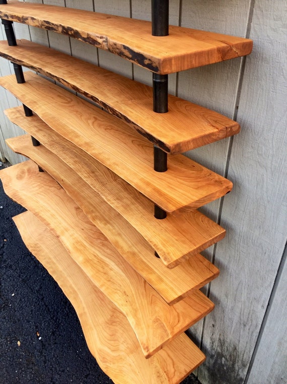 Wood slab bookshelf deals