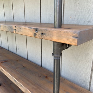 Wall Bookshelf, Built In Bookcase with Desk, Industrial Shelf with Reclaimed Wood Shelves, Steel Shelf Supports image 6