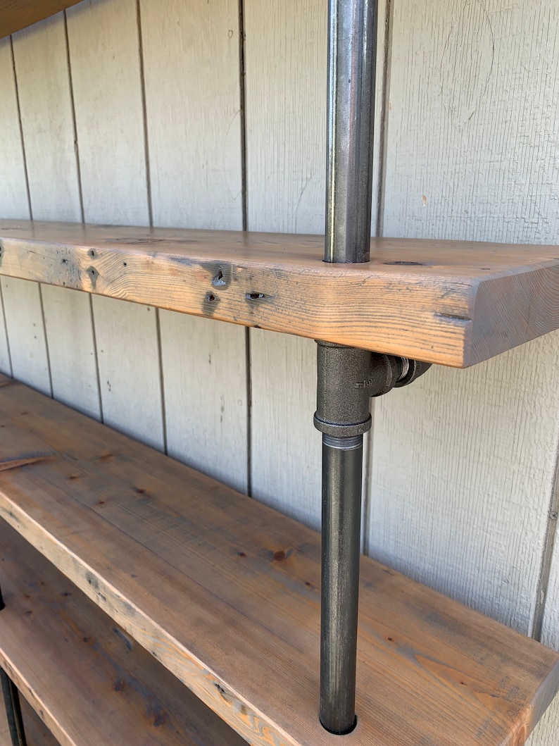 Wall Bookshelf, Built In Bookcase with Desk, Industrial Shelf with Reclaimed Wood Shelves, Steel Shelf Supports image 6