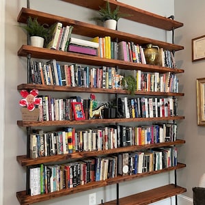 The Hemingway Wall Mount Bookcase Reclaimed Wood Bookshelf Pipe Wall Bookshelf Pipe Shelf image 4