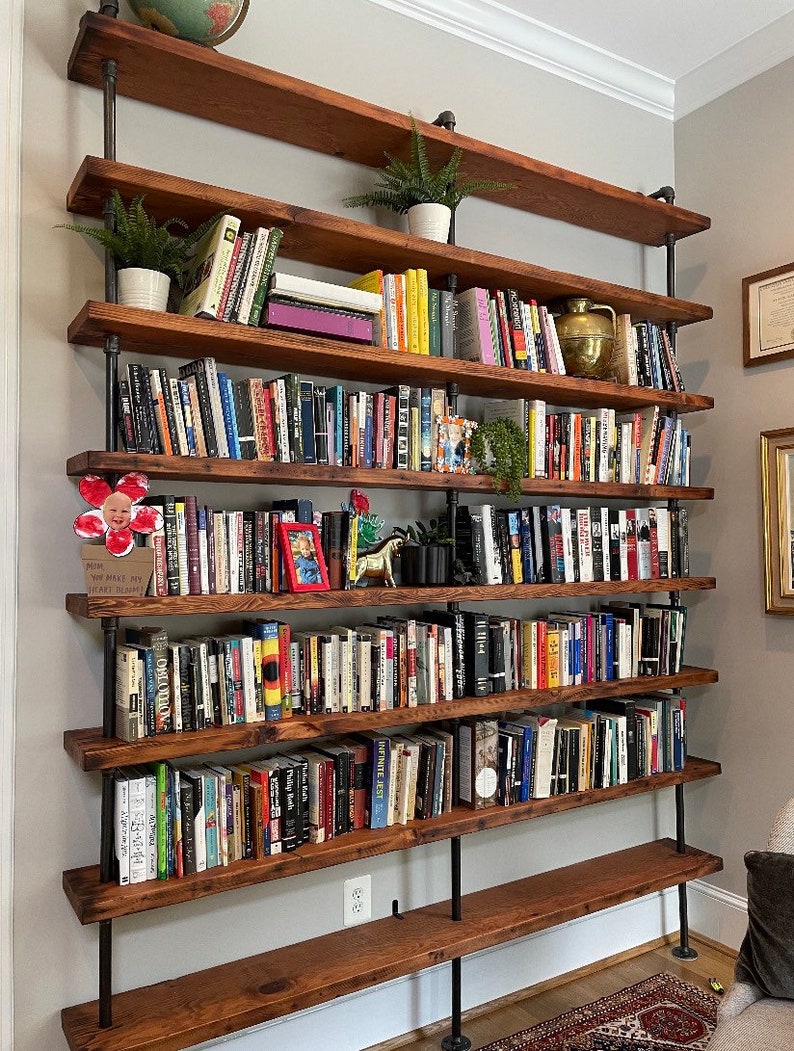 The Hemingway Wall Mount Bookcase Reclaimed Wood Bookshelf Pipe Wall Bookshelf Pipe Shelf image 4