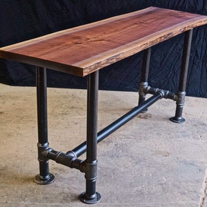 Live Edge Walnut Table with Reclaimed Wood & Bar Height Living Edge Sofa Table Walnut with Live Edge Countertop image 6