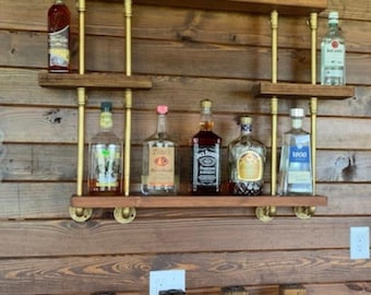 Custom Brass Pipe Bar Shelf - Gold Ceiling Mounted Floating Shelf