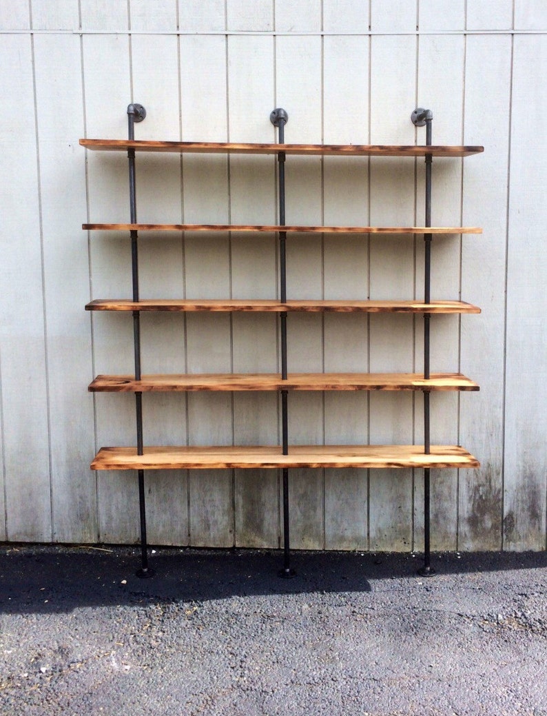 Large Floor to Ceiling Bookcase Reclaimed Wood Bookshelf Pipe Wall Bookshelf Shelf Built In Industrial Shelving Store Display Hemingway image 2