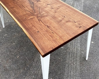 Scandinavian Table Walnut Bar Table Walnut Table Desk Live Edge Steel White Legs Modern Wood Desk