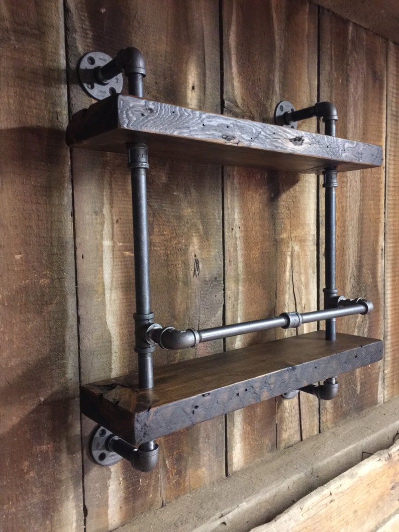 Reclaimed Wood and Pipe Bar Shelf with Wine Glass Rack and Etsy